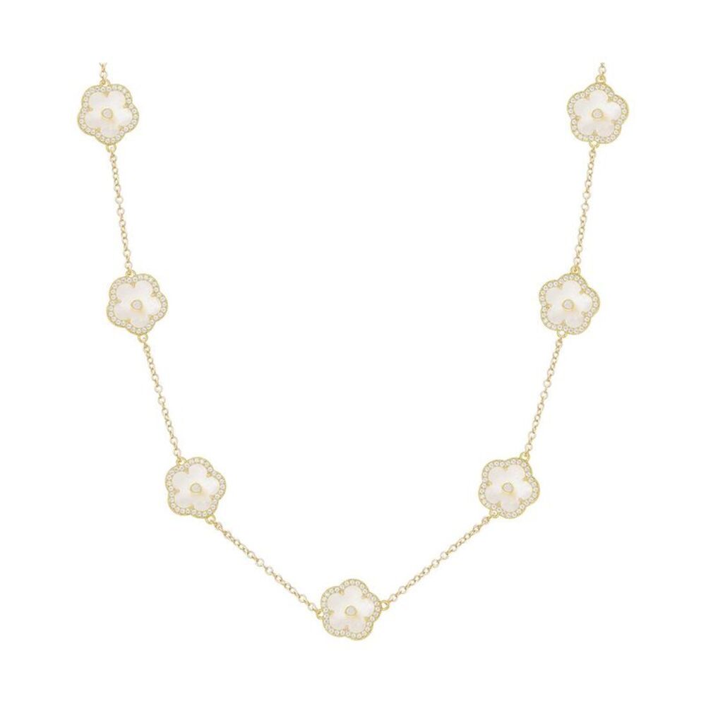 Jankuo Flower 14K Plated Lab-Grown Mother-Of-Pearl Cz Station Necklace, White